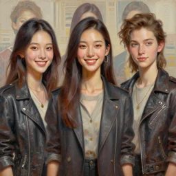 3 d, smiling fashion models looks into the frame, intricate oil painting, high detail, figurative art, multiple exposure, poster art, 3 d, by tooth wu and wlop and beeple