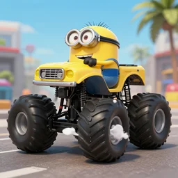 minion driving a monster truck,