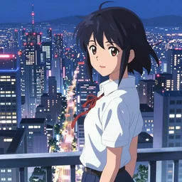 beautiful anime synthwave cityscape by makoto shinkai