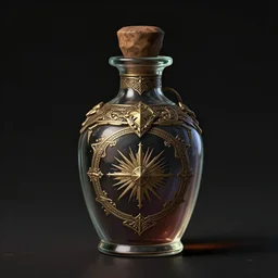 a potion bottle, rpg, digital art, dark background, skyrim