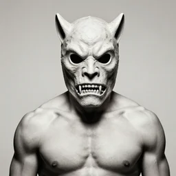 photo of ugly brutal animal face mask muscular cultist by Diane Arbus and Louis Daguerre