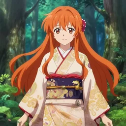 anime key visual of amora the enchantress wearing intricate ornate kimono!! intricate, ginger, magical forest, stunning, highly detailed, digital painting, artstation, smooth, hard focus, illustration, art by artgerm and greg rutkowski and alphonse mucha