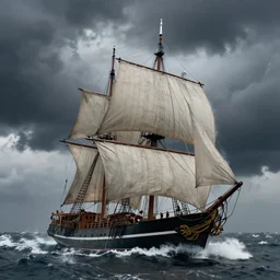 old sail ship riding out a massive storm, photo realism