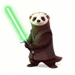 A Jedi ferret holding a green lightsaber, Crayon Art