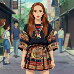 a beautiful! boyish! natalie portman alluring gravure! model, wearing japanese school girl outfit with mayan pattern and native style, aztec street fashion, gapmoe yandere grimdark, trending on pixiv fanbox, painted by greg rutkowski makoto shinkai takashi takeuchi studio ghibli, akihiko yoshida