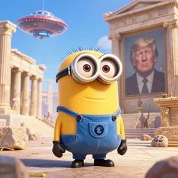 Pixar movie about an Tiny Donald Trumps invasion Ancient Athens, UFOs, portrait, intricate, 8k highly professionally detailed, HDR, CGsociety