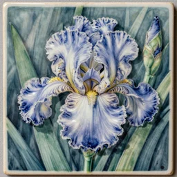 a beautiful art nouveau ceramic tile of an iris flower