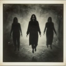 an old worn photo of paranormal evidence, horror photography, terror, floating figures
