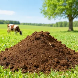 a heap of cow manure in an idyllic summer setting
