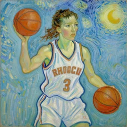 painting of an woman basketball player, a van gogh style, greg rutkowski, artstation