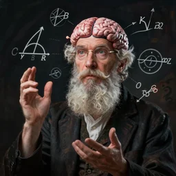 fine portrait of a mad profesor trying to understand how the human brain works and mathematical functions