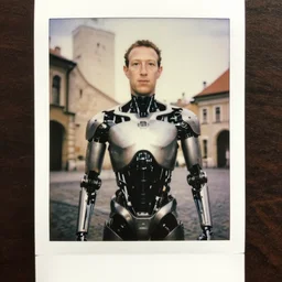 legnica. close up. mark zuckerberg armored endoskeleton cyborg terminator, in legnica, full body, cinematic focus, polaroid photo, vintage, neutral dull colors, soft lights, by oleg oprisco, by thomas peschak, by discovery channel, by victor enrich, by gregory crewdson