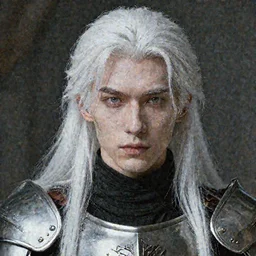 a portrait of a white knight with long hairs, art by James Jean and Wayne Barlowe, high detail, cinematic, cgsociety 8k