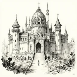beautiful ink sketch, a fantasy palace ilya kuvshinov, wlop, krenz kushart, boris vallejo, ayami kojima and ayami kojima