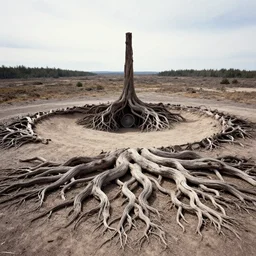 photo of a stargate by ansel adams, land art made of gnarled tree roots by jaehyo lee