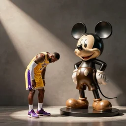 lebron james bowing, mickey mouse statue