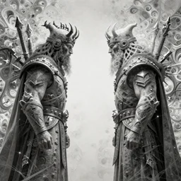 the army of darkness and hell, fantasy character portrait made of fractals facing each other, ultra realistic, wide angle, intricate details, the fifth element artifacts, highly detailed by peter mohrbacher, hajime sorayama, wayne barlowe, boris vallejo, aaron horkey, gaston bussiere, craig mullins