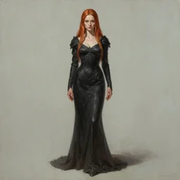 ultra realist soft painting of a single gothic mage in a full long curvy slim dress in Elden Ring, thin long auburn hair,  symmetry accurate features, very intricate details, volumetric lighting, by Tom Bagshaw Boris Vallejo
