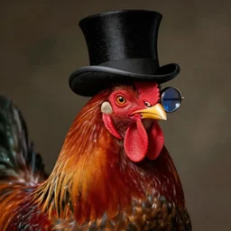 portrait of a rooster, with top hat!!! and monocle!!!, with an air of importance, beautiful, exquisite, refined, posh, digital art