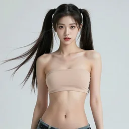 full length portrait of a stunning korean kpop idol girl, athletic body, fantasy style, twintails, bare shoulders, belly button, bright atmospheric lighting, highly detailed, volumetrics, clear face, artstation, a sense of sensuality, extreme detail, insanely detailed and intricate, hypermaximalist, elegant