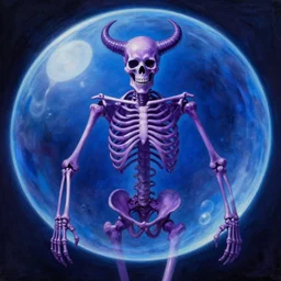 painting of crass purple skeleton lancer in blue light bubble by dominik mayer, mucha, mohrbacher, trending on art station - n 8