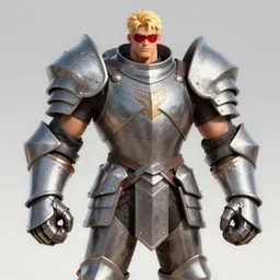 blonde, guy, strong, big, massive, big gauntlets, light, red shades on armor, knight, 4 k, artstation