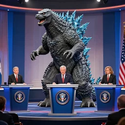 Godzilla in the US presidential debate, realistic, 4k,