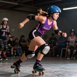 roller derby girl sprinting Cross-Over, Philippe Caza