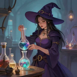 beautiful witch in an alchemy lab, digital art,