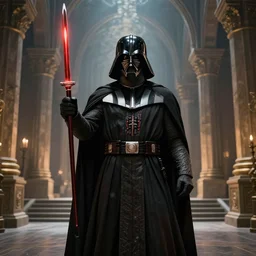 « a beautiful darth bane creating a rule of two in an ancient sith temple stylized as a catholic church, very realistic, trending on artstation »