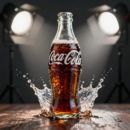 can of coke in a splash of water, studio photo, studio lights, macro shot