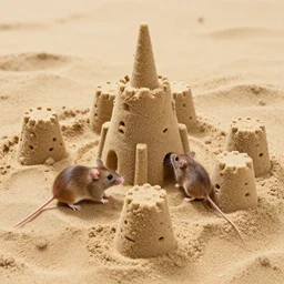 wide dslr photo still of a mouse inside a perfect sandcastle, 8 k, 8 5 mm f 1. 4