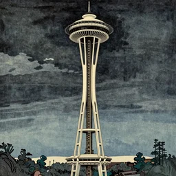 The Seattle Space Needle, Japanese woodblock