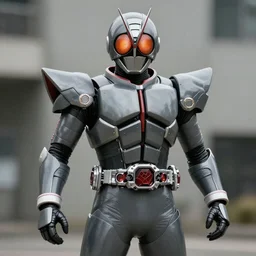 Bio mechanical Kamen Rider, glowing eyes, daytime, grey rubber undersuit, segmented armor