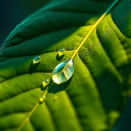 a closeup photorealistic photograph of a leave with some water drops fantastic four theme.. bright scene. fine detail. this 4 k hd image is trending on artstation, featured on behance, well - rendered, extra crisp, features intricate detail, epic composition and the style of unreal engine.