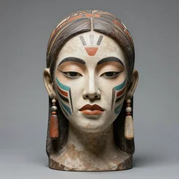 a beautiful portrait sculpture designed by Sandra Chevrier, tribal makeup