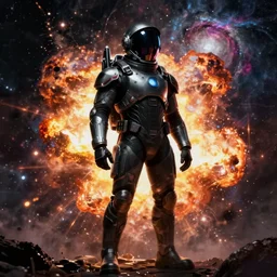 fit black space soldier in an advanced spacesuit in front of exploding nebulae, digital illustration trending on artstation by artgerm and rutkowski