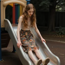 “slenderman standing over a girl on a slide, style of Edward Gorey”