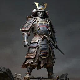 a gigantic standing haunted samurai guardian, matte painting, craig mullins