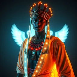 model wearing led lit egyptian tanoura costume, neon lights clothes, octane render, 8 k