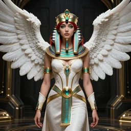 red - haired final fantasy white marble winged egyptian pharaoh, warframe armor, regal, symmetric, centered, attractive, ornate, sultry, sexy, beautiful, elize theron, pretty face, green eyes, scifi platform, 4 k, ultra realistic, epic lighting, illuminated, cinematic, black gold, art by alexandra petruk, artgerm, voidstar