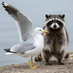 a photograph of a combination seagull and raccoon