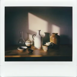 a high fidelity polaroid photograph of an anthropomorphic study depicting objects of every day use of unknown origin