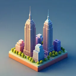 3 d isometric diorama full view of a small island with two tall new york buildings on top of it, sharp focus, a 3 d render by filip hodas, featured on polycount, cubo - futurism, colorful, diorama, cityscape, octane render, no crop!!!