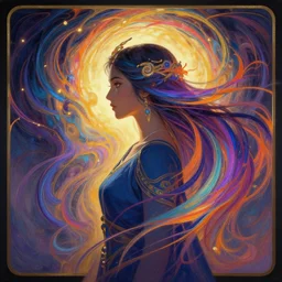 side profile centered painted portrait, Maya Ali as a wind sorceress, Gloomhaven, matte painting concept art, art nouveau, beautifully backlit, swirly vibrant color lines, aesthetic octane render, 8K HD Resolution, by Victo Ngai and Kilian Eng and ilya kuvshinov and Cushart Krentz and Gilleard James