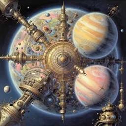 2 planets close to their star, detailed steampunk, insanely detailed and intricate, atmosphere, epic composition, recessions of the mind, mind and reality, computational complexity, pastel colors, wide angle shot, hypermaximalist, ornate, luxury, matte painting, cinematic, miyazaki, by marc simonetti and studio ghibli, 8 k render