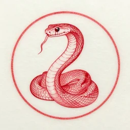 red ink tattoo of a beautiful snake eating it's tail, circular