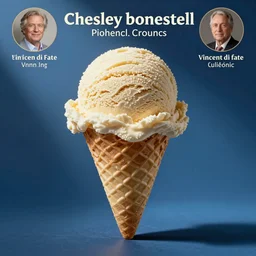 scoop of vanilla ice cream floating on a blue background, chesley bonestell, vincent di fate