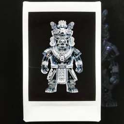 polaroid photo of a transparent mayan jaguar warrior high detailed sharp focus dark horror night interior