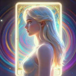 side portrait, imogen poots paladin, gloomhaven, soft, smooth, luminescent, art nouveau tarot, backlit glow, colorful swirly ripples, gaudy colors, aesthetic unreal engine render, 8 k, by ilya kuvshinov!!, cushart krenz